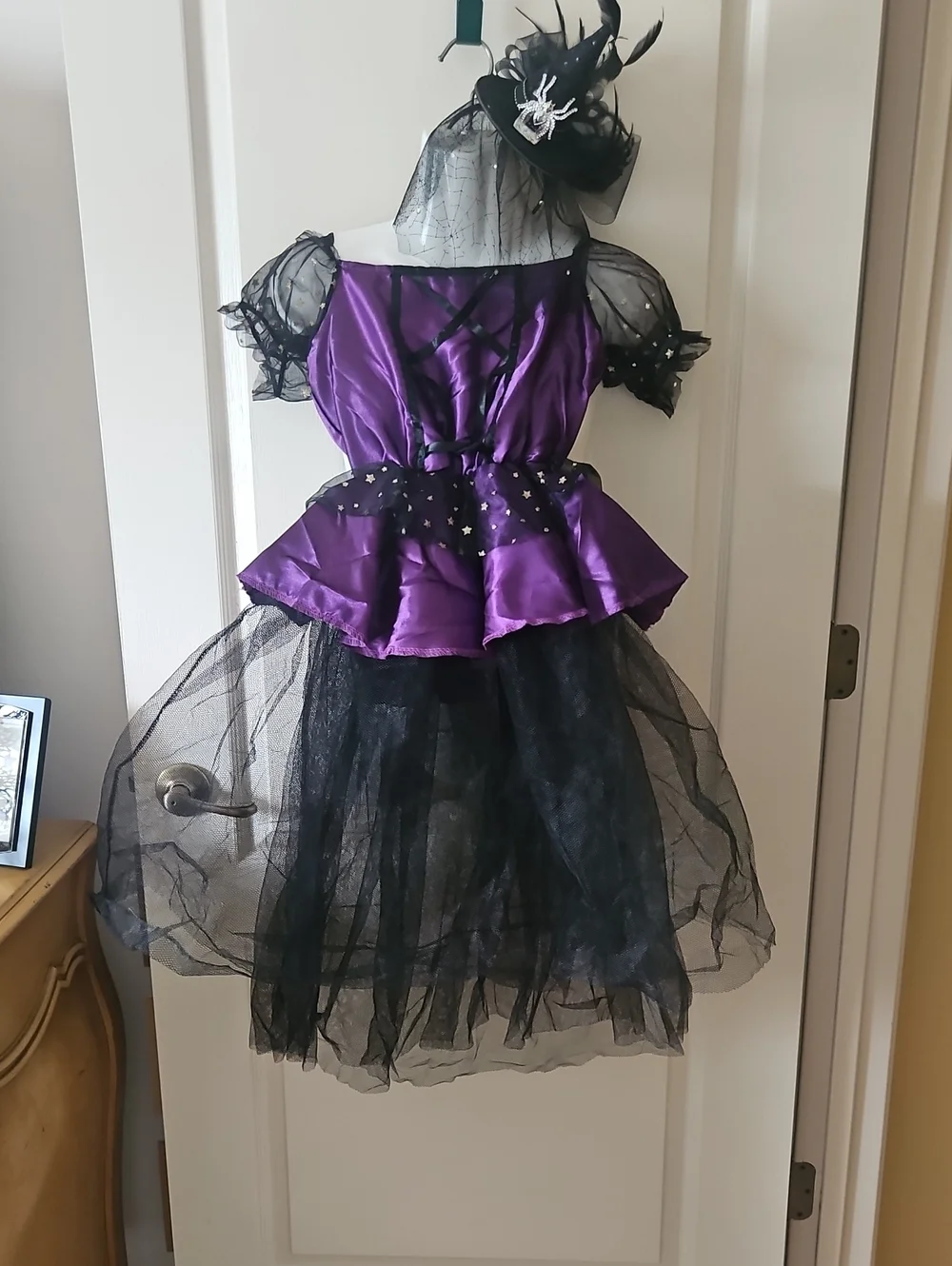 Halloween Costume Purple Black Crinoline Stars Gold Pit Your Own Mask NOT INC.